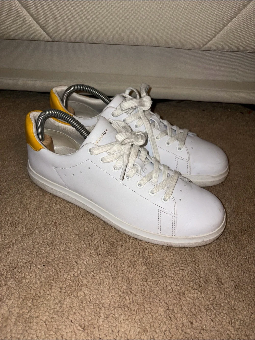Women’s White/Yellow Tory Burch Howell Court sneakers Leather Sz 9M